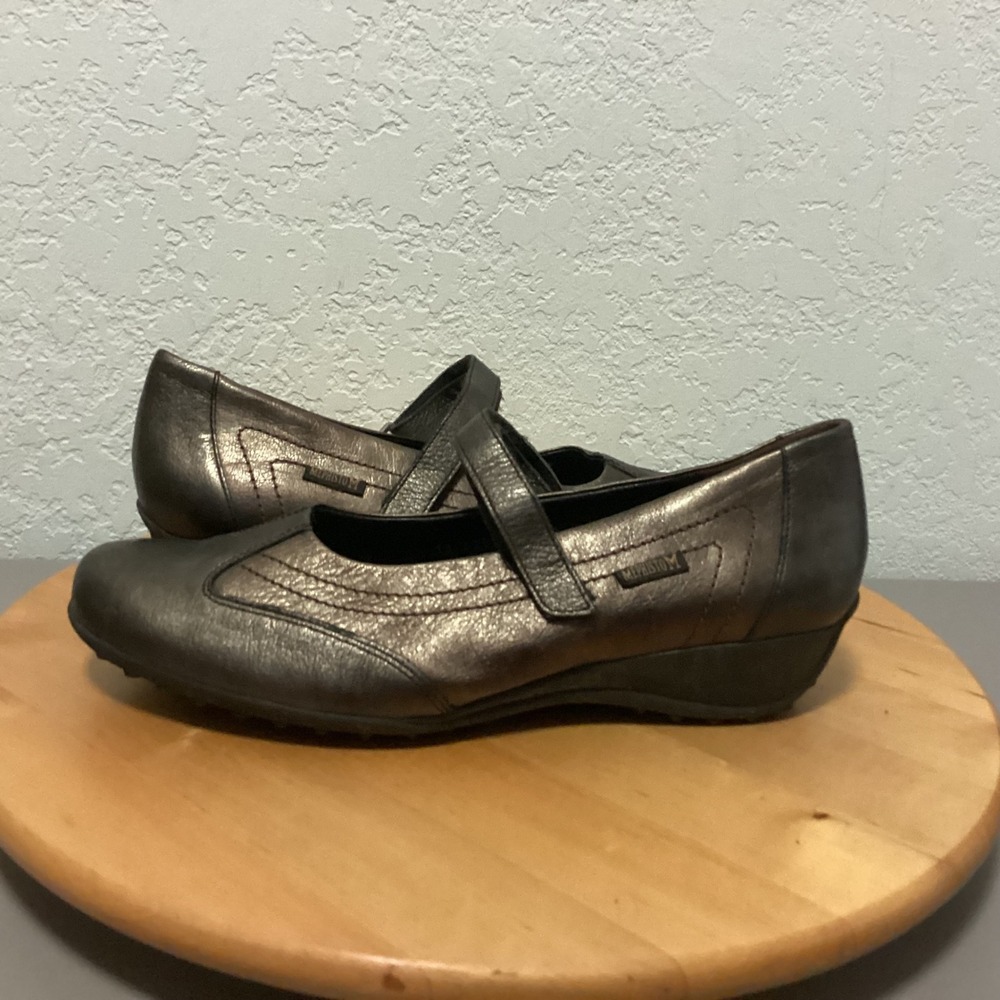Mephisto Womens Mary Jane Shoes Metallic Bronze Pewter Leather Wedge US 10